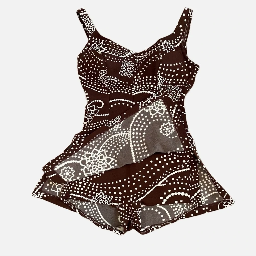 Vintage 1960s/1970s Maillot Swimsuit Print Skirted Bathing Suit Jantzen Size 12 - Picture 5 of 13